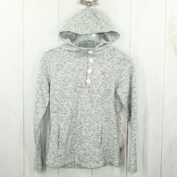Columbia Heather Gray 1/4 Button Pullover Hooded Sweater Size M - Picture 2 of 12
